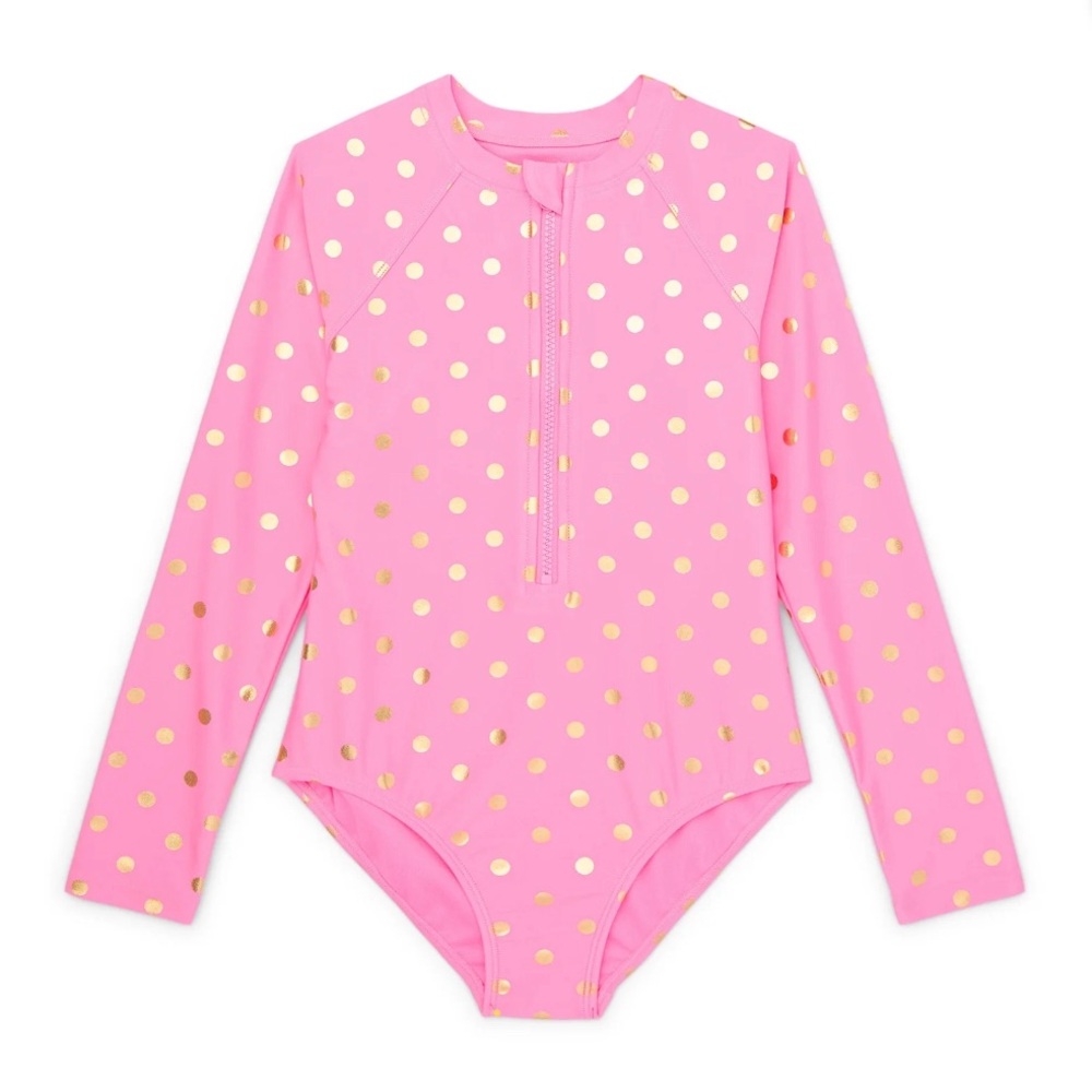 Pink and Gold Polka Dot Kids Swimwear